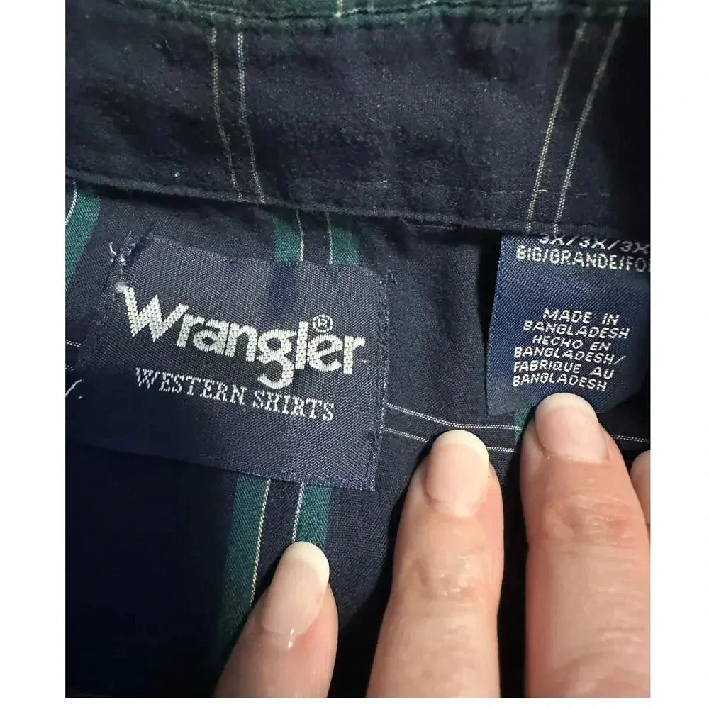 Wrangler Western Pearl Snap Plaid Shirt Size 3XL Plaid Blue Green Cowboy - Picture 3 of 7